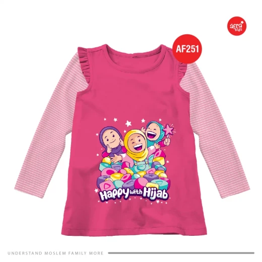 Tunik Kaos Anak Afrakids, Happy with Hijab Lengan Panjang - AF251